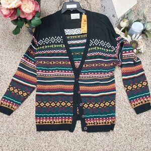 3376 Size Large Vintage The Villager Cardigan In Black, Purple and Green.